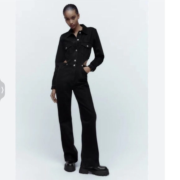 Zara Pants - Zara Black Button-Front Denim Jumpsuit